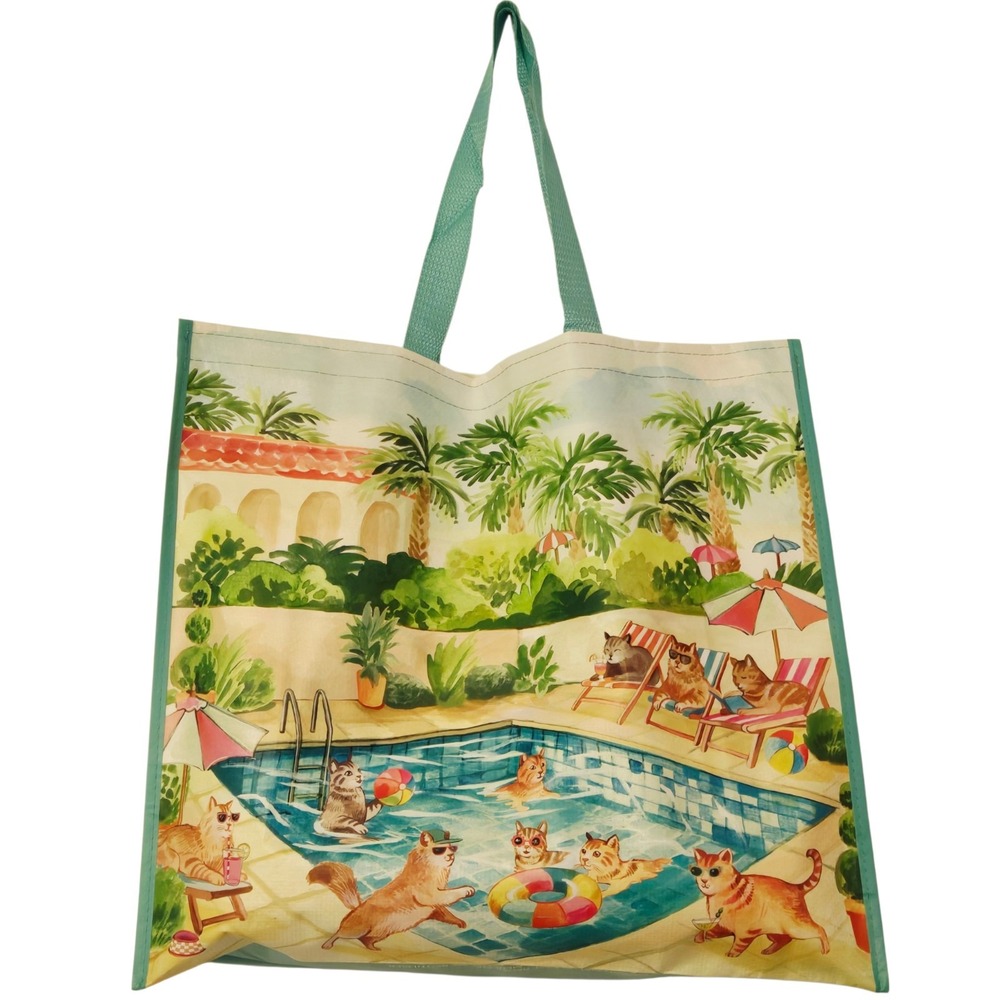 Cats Cat Playing Swimming Pool Lounging Tropical Drinks Bag Shopping TJMaxx